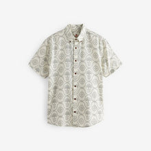Load image into Gallery viewer, White 100% Cotton Printed Short Sleeve Oxford Shirt