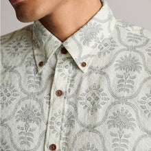 Load image into Gallery viewer, White 100% Cotton Printed Short Sleeve Oxford Shirt