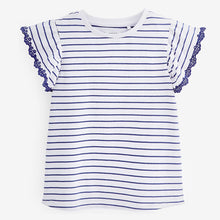 Load image into Gallery viewer, Navy Blue/White Broderie Frill Sleeve T-Shirt