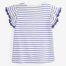 Load image into Gallery viewer, Navy Blue/White Broderie Frill Sleeve T-Shirt