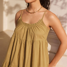 Load image into Gallery viewer, Khaki Green Mini Tiered Summer Cotton Dress