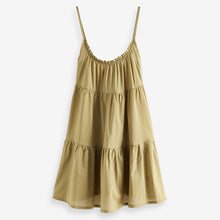 Load image into Gallery viewer, Khaki Green Mini Tiered Summer Cotton Dress