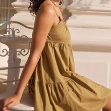 Load image into Gallery viewer, Khaki Green Mini Tiered Summer Cotton Dress
