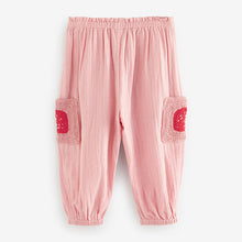 Load image into Gallery viewer, Pink 100% Cotton Crochet Pocket Trousers