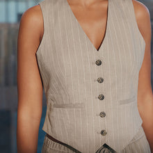 Load image into Gallery viewer, Mink Brown Striped Linen Waistcoat