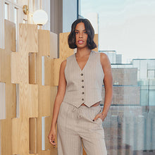 Load image into Gallery viewer, Mink Brown Striped Linen Waistcoat