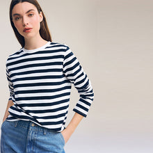 Load image into Gallery viewer, Navy/White Heavyweight Long Sleeve 100% Cotton T-Shirt