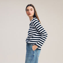 Load image into Gallery viewer, Navy/White Heavyweight Long Sleeve 100% Cotton T-Shirt