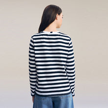 Load image into Gallery viewer, Navy/White Heavyweight Long Sleeve 100% Cotton T-Shirt