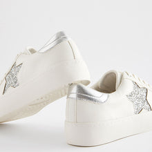 Load image into Gallery viewer, White/Silver Forever Comfort® Patent Chunky Star Lace-Up Trainers