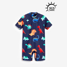 Load image into Gallery viewer, Navy Dino Sunsafe Swimsuit (3mths-5yrs)