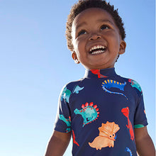 Load image into Gallery viewer, Navy Dino Sunsafe Swimsuit (3mths-5yrs)