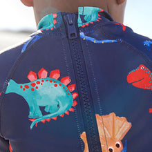 Load image into Gallery viewer, Navy Dino Sunsafe Swimsuit (3mths-5yrs)