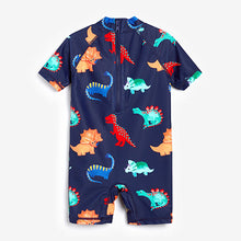 Load image into Gallery viewer, Navy Dino Sunsafe Swimsuit (3mths-5yrs)