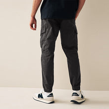 Load image into Gallery viewer, Black Regular Tapered Fit Stretch Utility Cargo Trousers