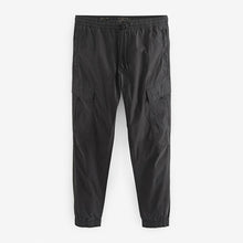 Load image into Gallery viewer, Black Regular Tapered Fit Stretch Utility Cargo Trousers