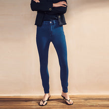 Load image into Gallery viewer, Dark Blue Fly Fasten Jersey Denim Leggings