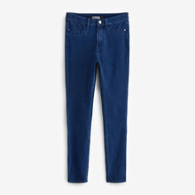 Load image into Gallery viewer, Dark Blue Fly Fasten Jersey Denim Leggings