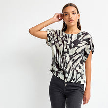 Load image into Gallery viewer, Monochrome Swirl Gathered Short Sleeve Textured Boxy T-Shirt