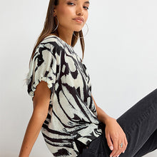 Load image into Gallery viewer, Monochrome Swirl Gathered Short Sleeve Textured Boxy T-Shirt