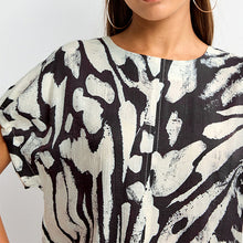 Load image into Gallery viewer, Monochrome Swirl Gathered Short Sleeve Textured Boxy T-Shirt