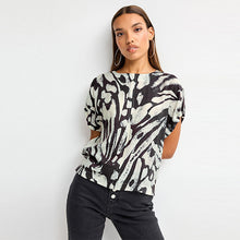 Load image into Gallery viewer, Monochrome Swirl Gathered Short Sleeve Textured Boxy T-Shirt
