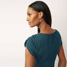 Load image into Gallery viewer, Teal Blue Textured Ruched Front Mini Dress