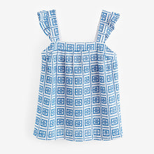 Load image into Gallery viewer, Blue/White Broderie Frill Sleeve Embroidered Cami Top