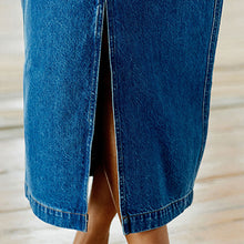 Load image into Gallery viewer, Mid Blue Denim Split Midi Skirt