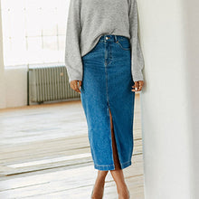 Load image into Gallery viewer, Mid Blue Denim Split Midi Skirt