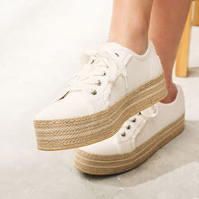 Load image into Gallery viewer, White Forever Comfort® Canvas Espadrille Flatform Trainers