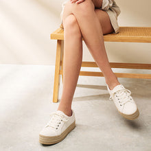 Load image into Gallery viewer, White Forever Comfort® Canvas Espadrille Flatform Trainers