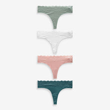 Load image into Gallery viewer, White/Pink/Green Thong Cotton and Lace Knickers 4 Pack