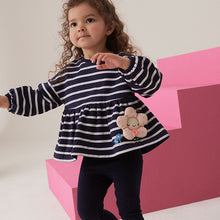 Load image into Gallery viewer, Navy Stripe Peplum 100% Cotton Top and Leggings Set (3mths-6yrs)