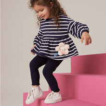 Load image into Gallery viewer, Navy Stripe Peplum 100% Cotton Top and Leggings Set (3mths-6yrs)