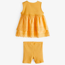 Load image into Gallery viewer, Yellow Yellow Broderie Top and Cycle Short Set