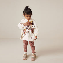 Load image into Gallery viewer, Ecru White Disney Minnie Mouse And Daisy Sequin Long Sleeve 100% Cotton T-Shirt And Leggings Set (9mths-6yrs)