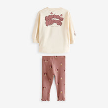 Load image into Gallery viewer, Ecru White Disney Minnie Mouse And Daisy Sequin Long Sleeve 100% Cotton T-Shirt And Leggings Set (9mths-6yrs)