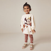 Load image into Gallery viewer, Ecru White Disney Minnie Mouse And Daisy Sequin Long Sleeve 100% Cotton T-Shirt And Leggings Set (9mths-6yrs)