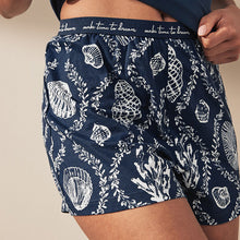 Load image into Gallery viewer, Navy Shells Rib Vest Short 100% Cotton Pyjamas Set