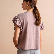 Load image into Gallery viewer, Purple Sparkle Stud Ruffle Sleeve T-Shirt