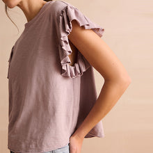 Load image into Gallery viewer, Purple Sparkle Stud Ruffle Sleeve T-Shirt