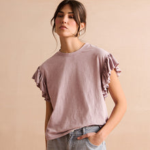 Load image into Gallery viewer, Purple Sparkle Stud Ruffle Sleeve T-Shirt