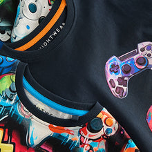 Load image into Gallery viewer, Black/Pink Game Controller 2 Pack Long Sleeve Pyjamas (6-12yrs)