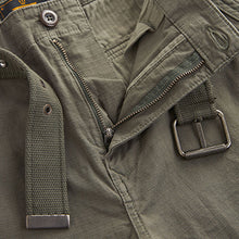 Load image into Gallery viewer, Khaki Green Belted Cargo Shorts