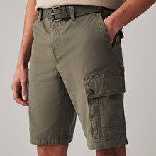 Load image into Gallery viewer, Khaki Green Belted Cargo Shorts