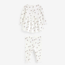 Load image into Gallery viewer, Blue/White Daisy Peplum Baby Top And Leggings Set