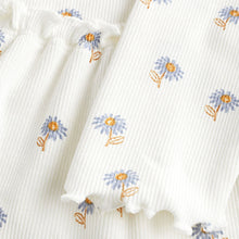 Load image into Gallery viewer, Blue/White Daisy Peplum Baby Top And Leggings Set