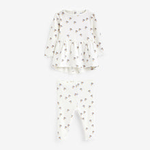 Load image into Gallery viewer, Blue/White Daisy Peplum Baby Top And Leggings Set