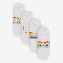 Load image into Gallery viewer, White/Rainbow High Cut Invisible Trainer Socks 4 Pack